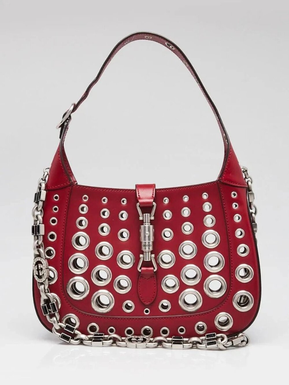 Gucci Red Smooth Leather Ha Ha Ha Jackie 1961 Grommet Shoulder Bag